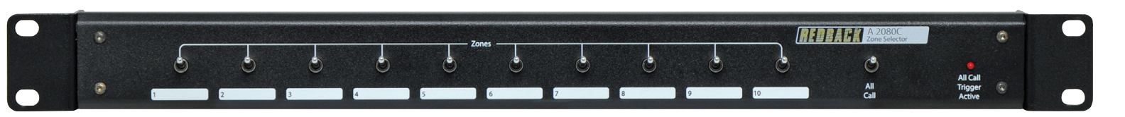 REDBACK 10 ZONE & ALL CALL 100V LINE PA SPEAKER SELECTION PANEL RACK MOUNTED BLACK 50W PER ZONE TOTAL 500W NO POWER REQUIRED SCREW TERMINALS
