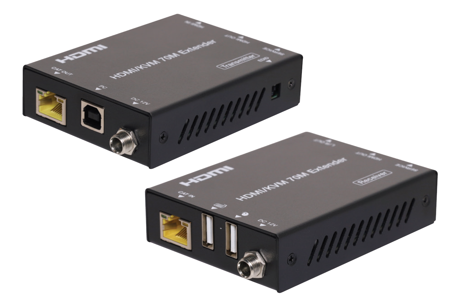 HDMI 2.0b HDCP 2.2 BLACK HDMI EXTENDER WITH USB1.1 KVM INCLUDES RECEIVER & TRANSMITTER 18Gbps UPTO 70M VIA SINGLE CAT6/6A SUPPORT UPTO 4K2K@60Hz