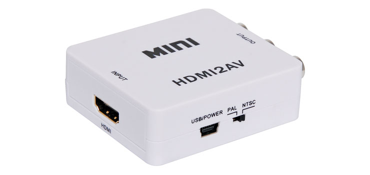 MINI HDMI TO AV SIGNAL CONVERTER INCLUDES 1 x HDMI INPUT 1 x RCA OUTPUT UPTO 1080P@60Hz WHT