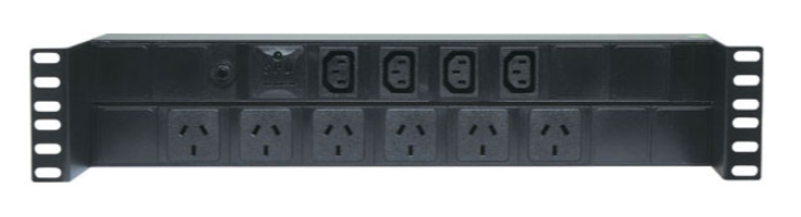 POWERTRAN 2RU RACK MOUNTED SURGE PROTECTED 10-WAY POWER BOARD INCLUDES 4 x IEC 6 x AU MAIN SOCKETS WITH OVERLOAD CIRCUIT BREAKER BLACK 240VAC