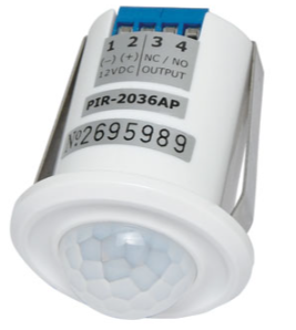 HARDWIRED PIR QUAD WHITE 360°x 8M DETECTION AREA 1 x SPDT OUTPUT PLASTIC RECESSED MOUNT UPTO 2.4M MOUNT HEIGHT 12VDC