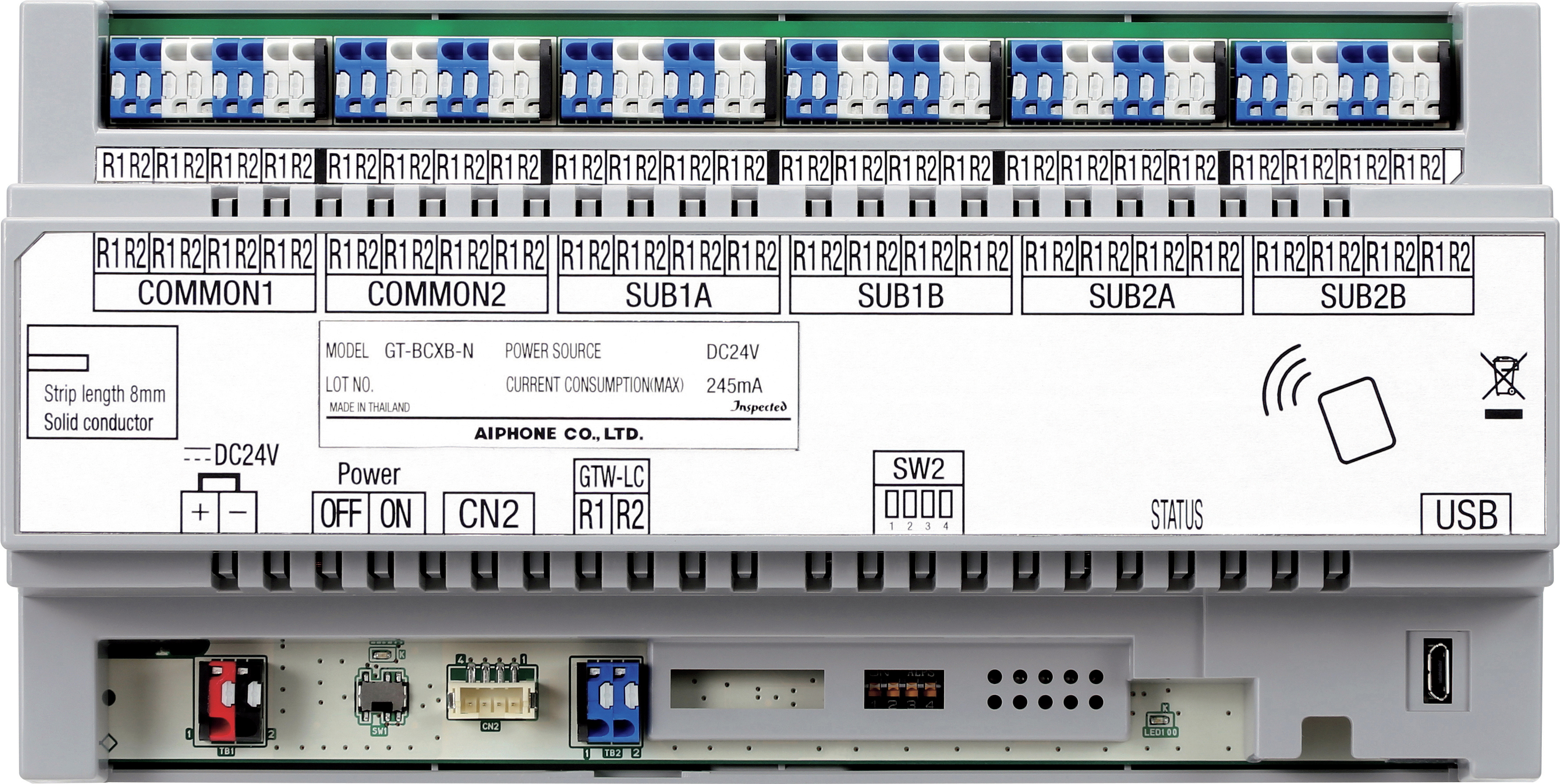 GT SERIES 2-WIRE INTERCOM EXPANDED AUDIO BUS CONTROLER GREY APARTMENT PLASTIC 24VDC