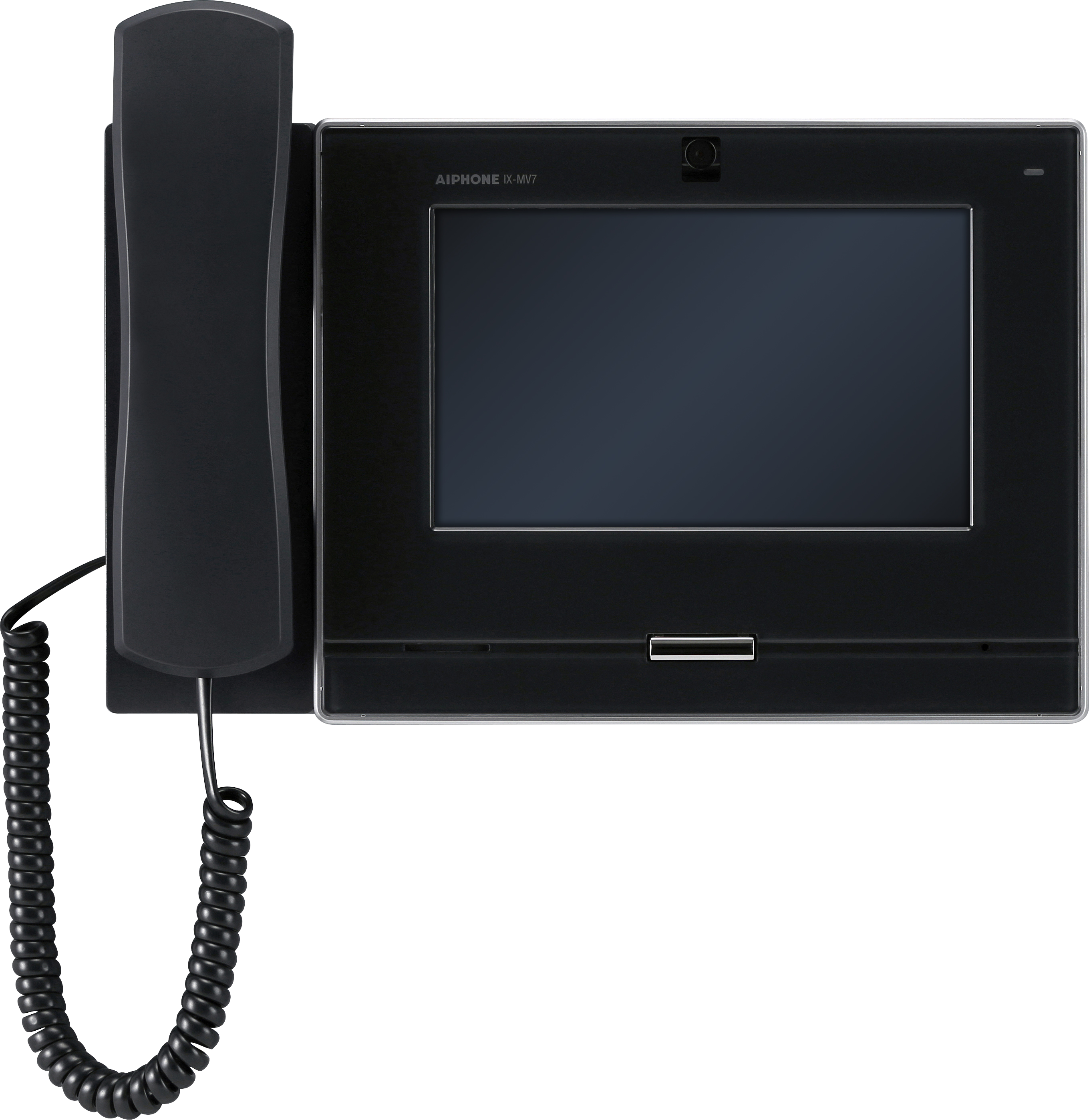 IX SERIES 2 IP INTERCOM MONITOR WITH HANDSET BLACK COMMERCIAL 7 INCH DISPLAY TOUCHSCREEN PLASTIC H.264 LOCK OUTPUT(DRY CONTACT) ALARM INPUT SUB DOOR STATION UP TO 128GB MICRO SD CARD 48V POE SWITCH