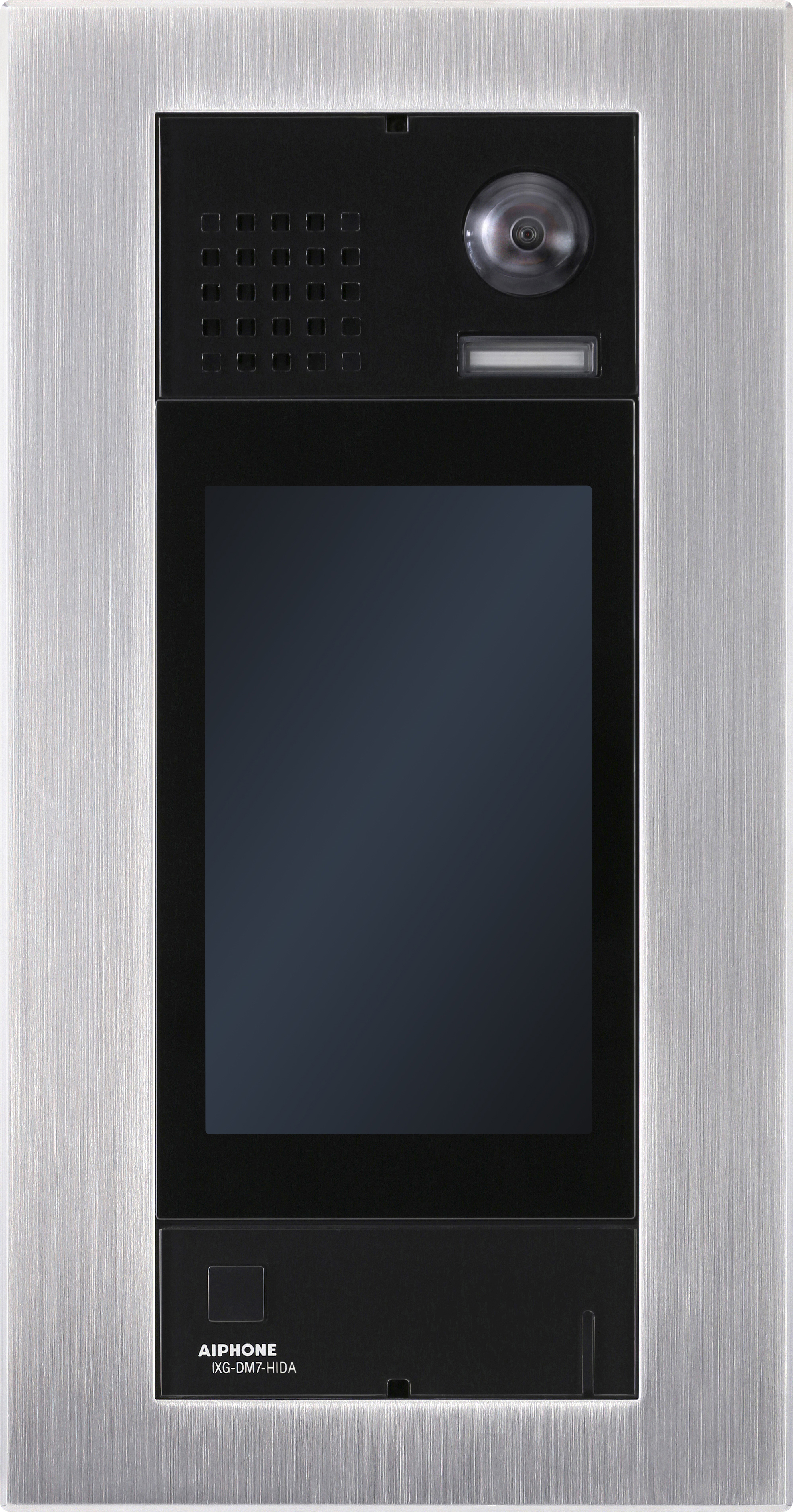 IXG SERIES IP INTERCOM ALL IN ONE (WITH KEYPAD) AUDIO/VIDEO DOOR STATION BLACK WITH SILVER APARTMENT/RESIDENTIAL 7 INCH DISPLAY LCD 720P STAINLESS STEEL IP65 IK08 H.264 & MJPEG 2 x OUTPUTS 4 x ALARM INPUT WITH HID MULTICLASS READER UP TO 32GB MICRO SD CARD 48V POE SWITCH REAR LAN