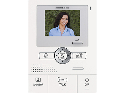AIPHONE JK SERIES 2/4-WIRE INTERCOM SUB MONITOR WHITE RESIDENTIAL 3.5 INCH DISPLAY MECHANICAL BUTTON PLASTIC 18VDC