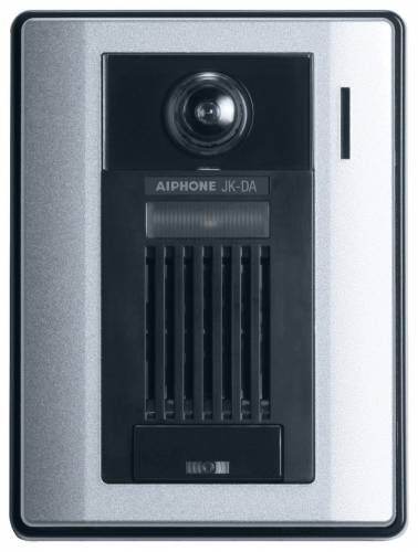 AIPHONE JK SERIES 2/4-WIRE INTERCOM 1 BUTTON AUDIO/VIDEO DOOR STATION SILVER RESIDENTIAL MECHANICAL BUTTON 525TVL PLASTIC POWER BY MONITOR BUS