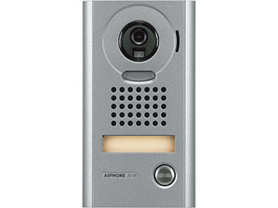 AIPHONE JO SERIES 2/4-WIRE INTERCOM 1 BUTTON AUDIO/VIDEO DOOR STATION SILVER RESIDENTIAL MECHANICAL BUTTON METAL POWER BY MONITOR BUS