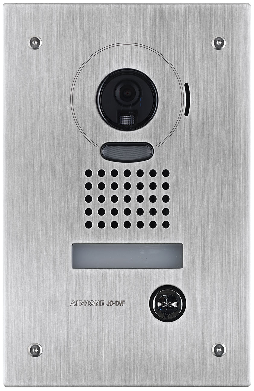 AIPHONE JO SERIES 2/4-WIRE INTERCOM 1 BUTTON AUDIO/VIDEO DOOR STATION SILVER RESIDENTIAL MECHANICAL BUTTON STAINLESS STEEL POWER BY MONITOR BUS