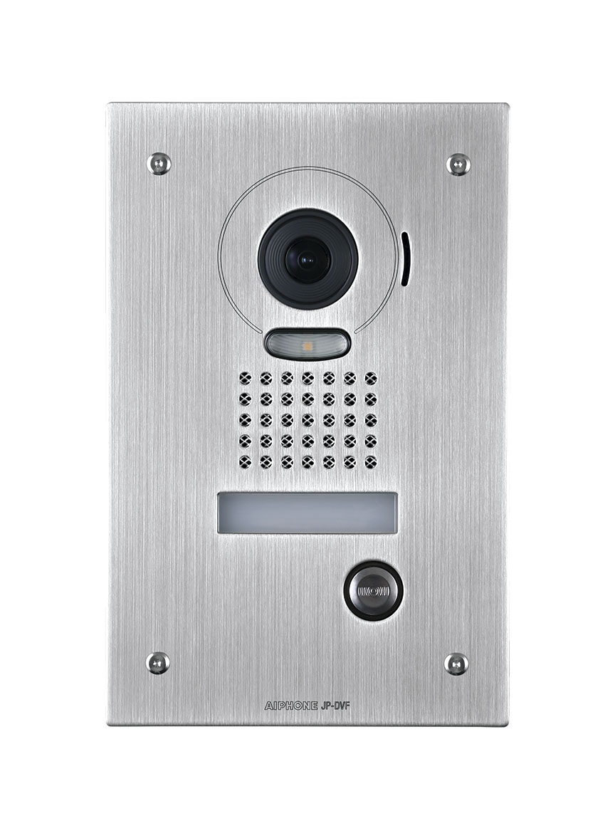 AIPHONE JP SERIES 2-WIRE INTERCOM 1 BUTTON AUDIO/VIDEO DOOR STATION SILVER RESIDENTIAL/COMMERCIAL 170° STAINLESS STEEL POWER BY MONITOR BUS