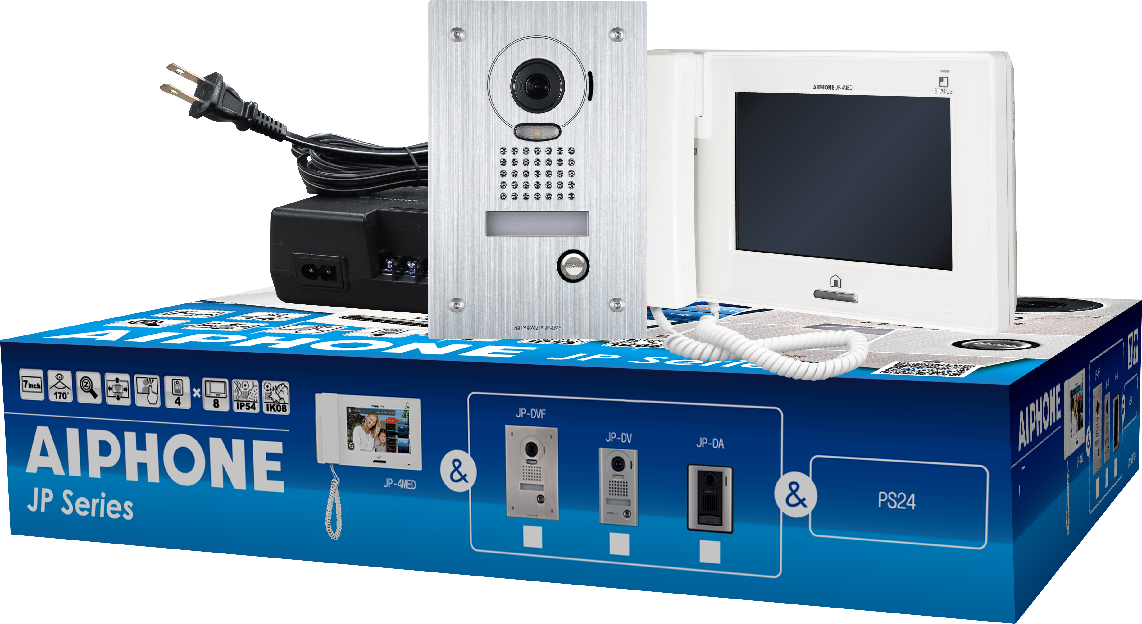 AIPHONE VIDEO INTERCOM KIT INCLUDE 1xJP-DVF SILVER FLUSH MOUNT VIDEO DOOR STATION, 1xJP-4MED WHITE 7