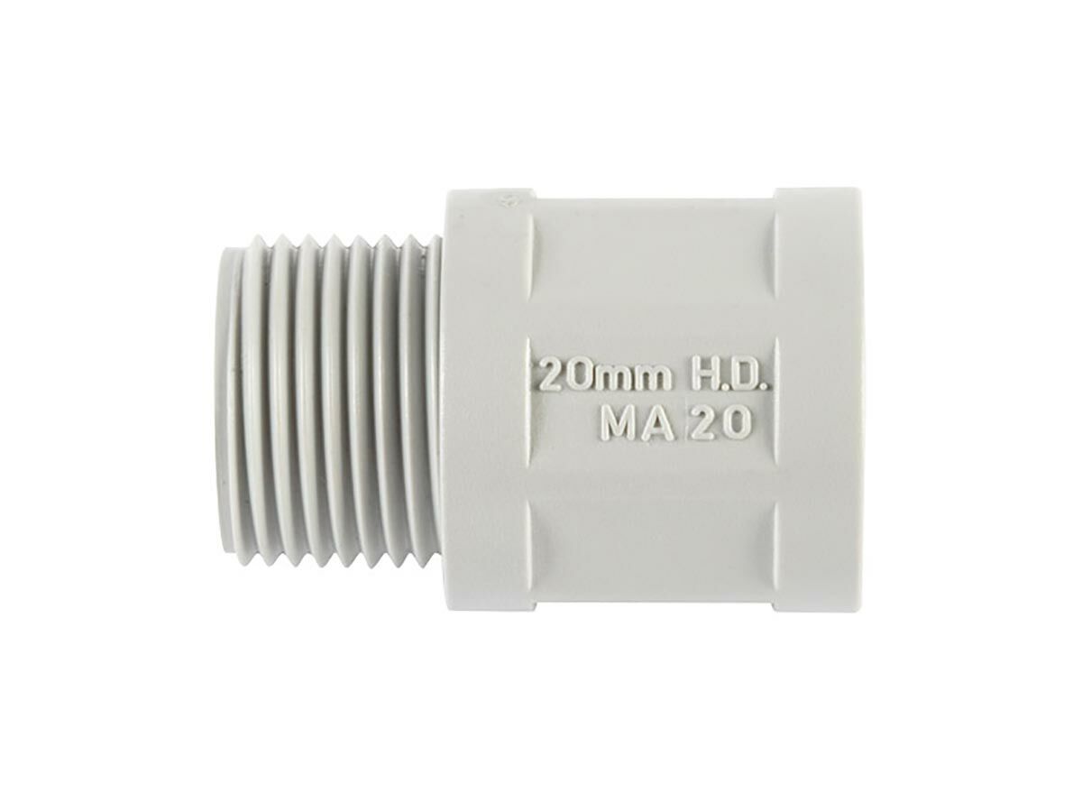 PVC RIGID MALE ADAPTER 20MM CONDUIT TO SCREWED CONNECTION GREY