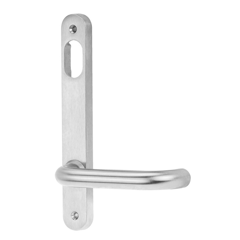 LOCKWOOD 5901 ROUND END PLATE WITH CYLINDER HOLE & 70 LEVER WITH VISIBAL SCREW HOLES SATIN CHROME