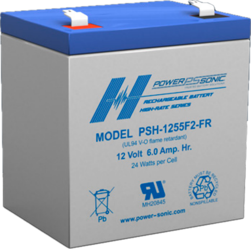 PSH1255 12VDC /6Ah SEALED LEAD ACID BATTERY 60A (10 Sec) DISCHARGE OPERATE TEMP -20° ~ +60° 0.25A CHARGE CURRENT FASTON TABS 250( F2) GREY 1.86KG