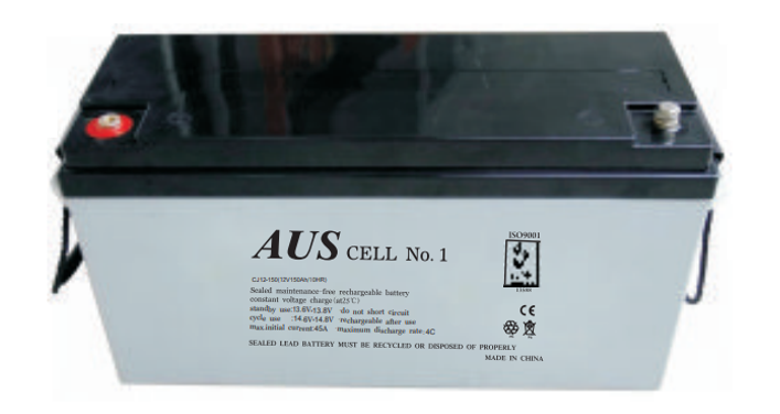 CJ12-150 12VDC /150 Ah VALVE REGULATED LEAD ACID BATTERY 1500A (5 Sec) DISCHARGE OPERATE TEMP -20° ~ +60° 45A CHARGE CURRENT F5( M8) & F12( M8) GREY 43.4KG