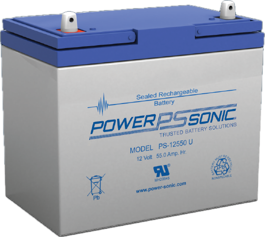 PS-12550 12VDC /55Ah SEALED LEAD ACID BATTERY 660A (5 Sec) DISCHARGE OPERATE TEMP -15° ~ +50° 14.4-14.7V CHARGE VOLTAGE U GREY 17.1KG