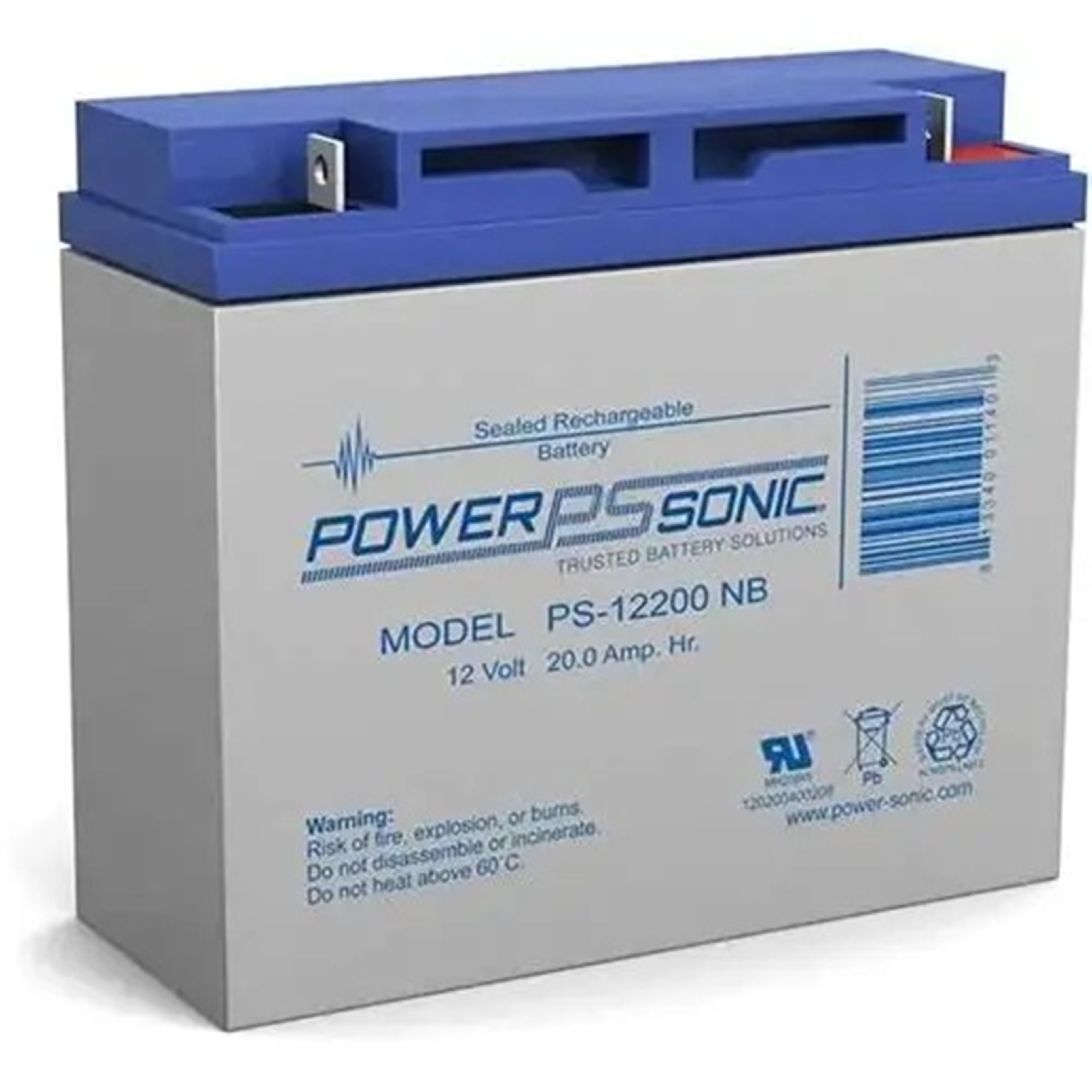 PS-12200 12VDC /22Ah SEALED LEAD ACID BATTERY OPERATE TEMP -40° ~ +60° 6.6A CHARGE CURRENT GREY