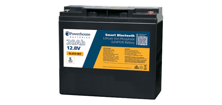 POWERHOUSE 12VDC 20 Ah LITHIUM IRON PHOSPHATE (LiFePo4) BATTERY 20A DISCHARGE OPERATE TEMP -20° ~ +60° 20A CHARGE CURRENT BLACK