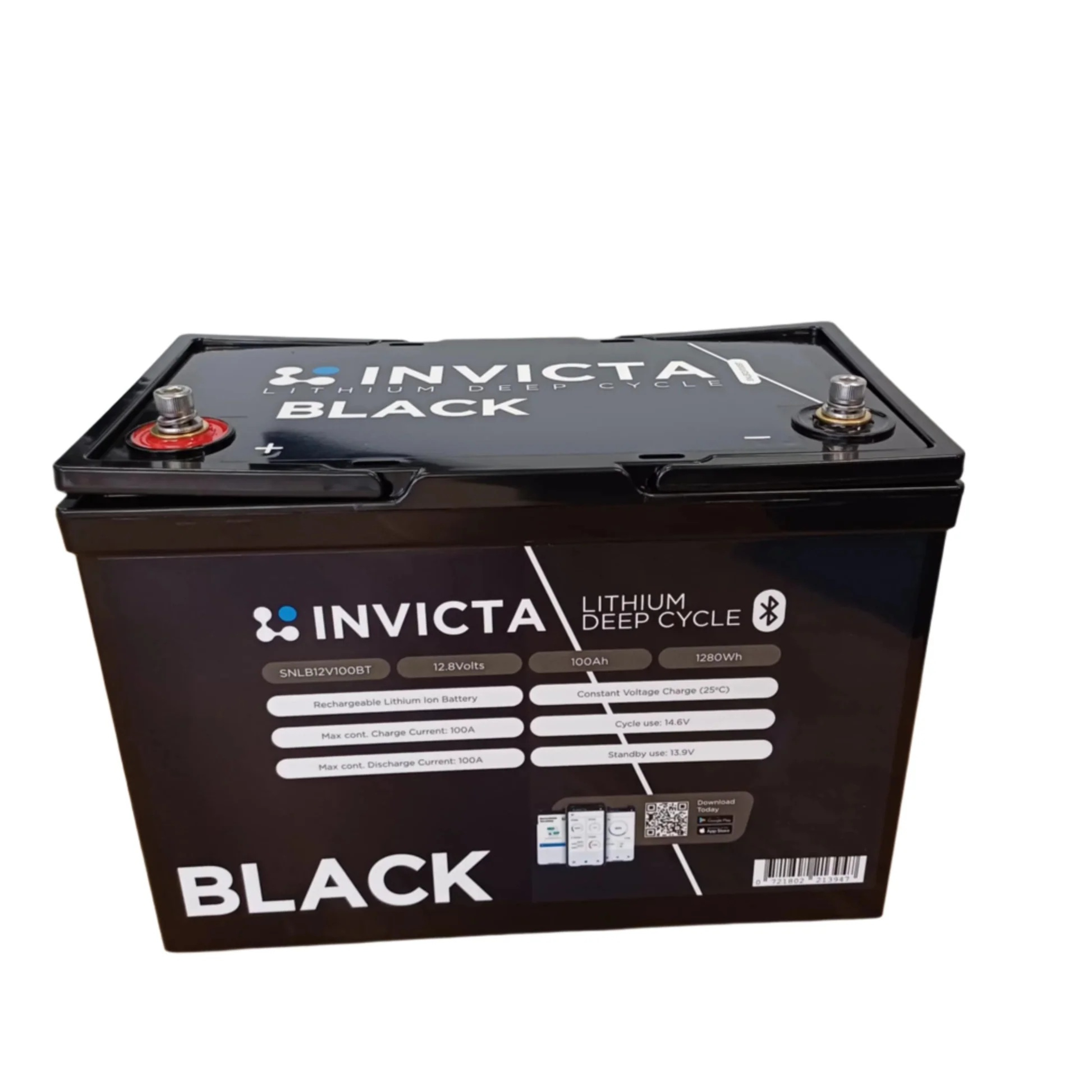 INVICTA SNLB12V200BT 12VDC 100AH DEEP CYCLE LIFEPO4 BATTERY 100A CHARGE 10.5KG BLACK