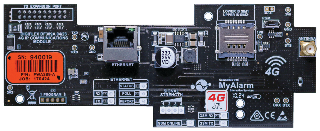 BOSCH 4G GSM & ETHERNET INTERFACE MODULE LTE/ CAT1 DUAL SIM 1 x ETHERNET INCLUDES ANTENNA SUITS SOL 6000 - BYO SIM CARD BLACK 16-18VAC