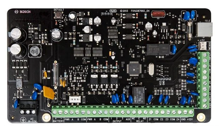 BOSCH SOLUTION 3000 HARDWIRED ALARM PANEL BLACK 8 x/16 x SPLIT ZONE NOT EXPANDABLE 4 x OUTPUT 2 AREAS 32 USERS 4 KEYPAD 16 WIRELESS 256 EVENTS PCB ENCLOSURE MOUNT BUILT IN PSTN 18VAC