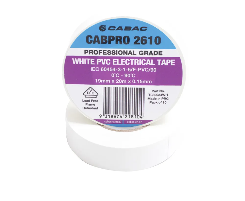 CABAC T030034WH CABPRO PVC TAPE 2610 - WHT 19MM X 20M