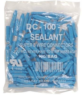 DC-100-S  Dolphin Super B Connector  Blue Gel filled (for moist areas) Bag of 100