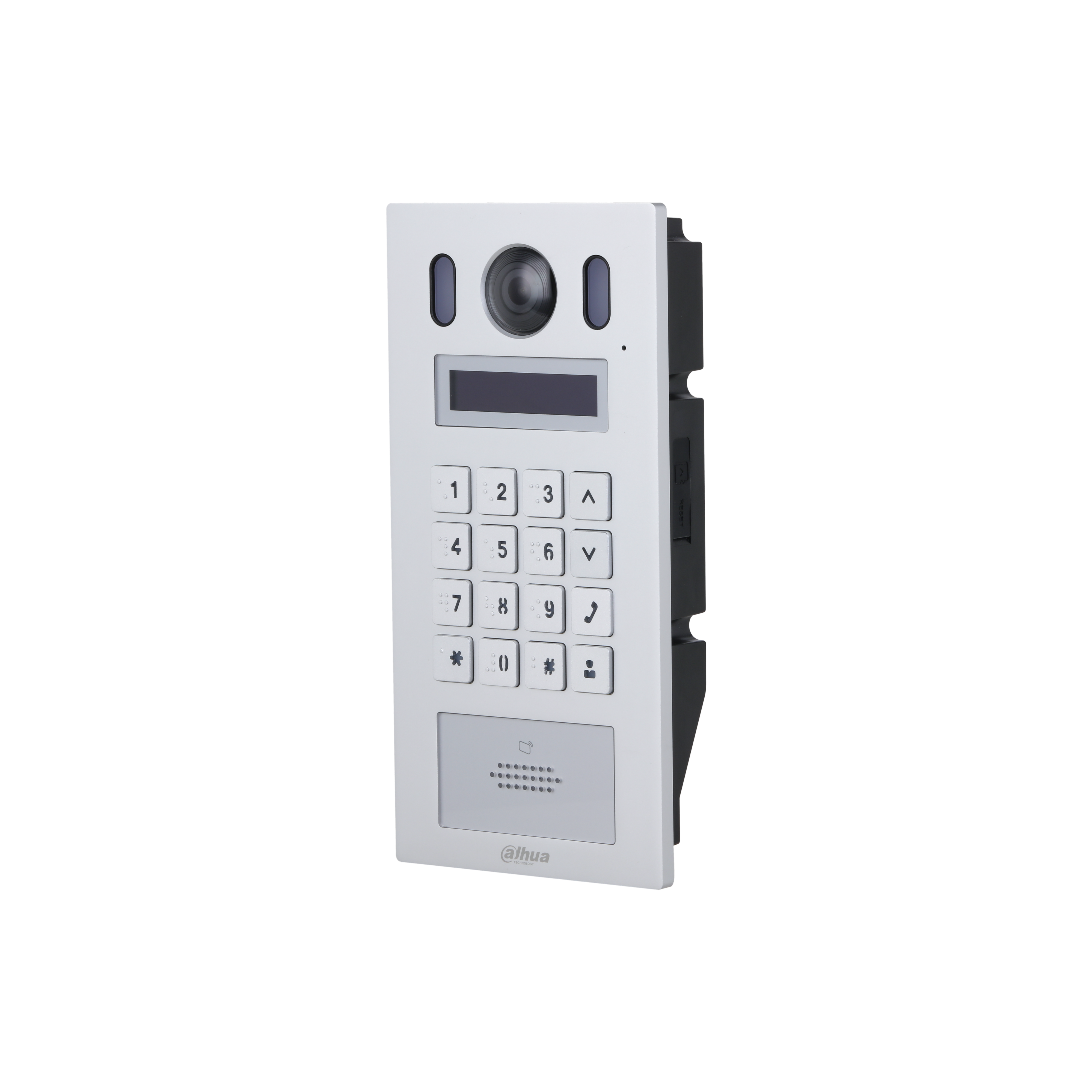 DAHUA 2-WIRE IP INTERCOM KEYPAD & VIDEO DOOR STATION SILVER APARTMENT 2.3 INCH DISPLAY MECHANICAL BUTTON 2MP 140° METAL 48VDC/48V POE SW/2-WIRE SWITCH(VTNS2003B-2)