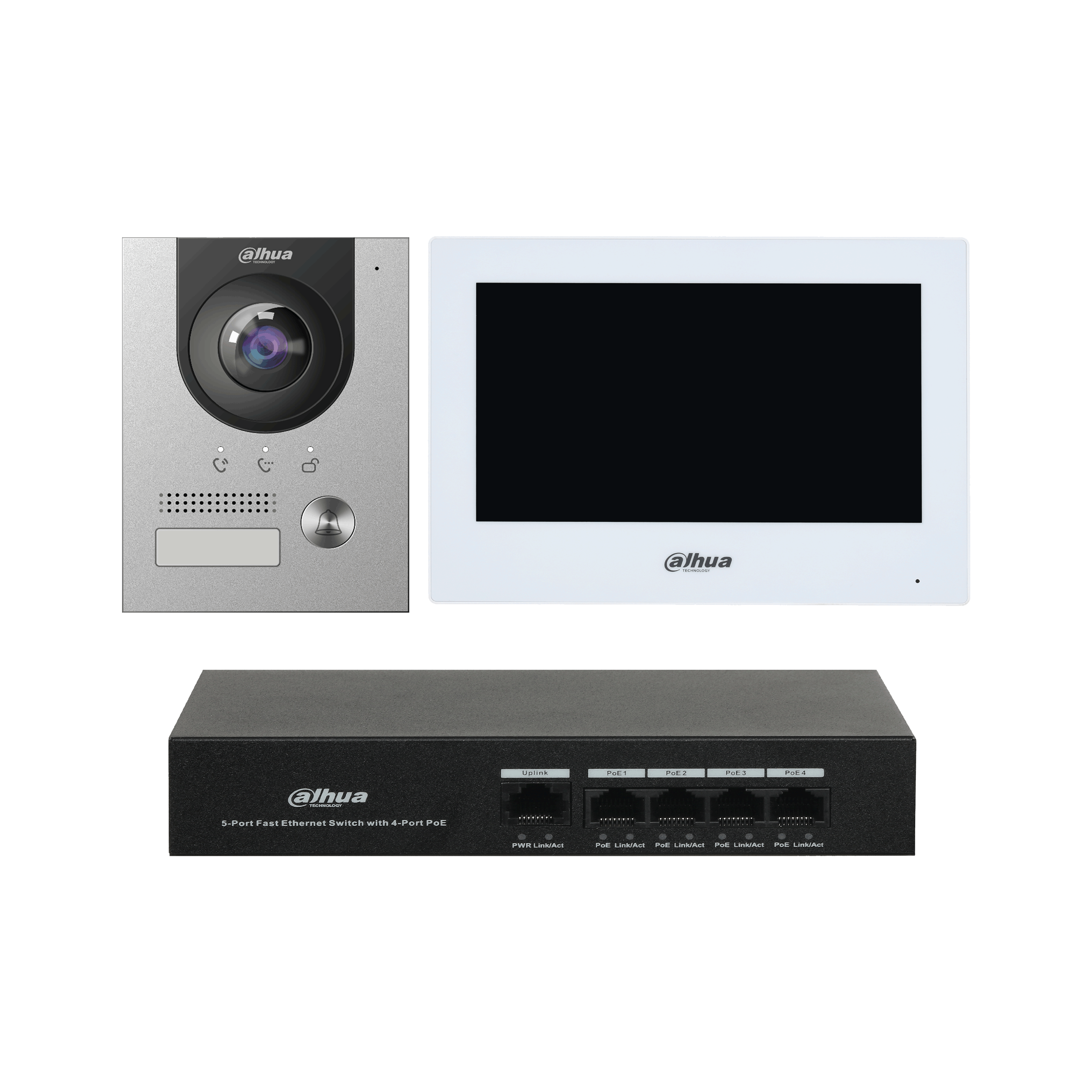 RESIDENTIAL IP VIDEO INTERCOM KIT INCLUDES 1 x 2MP 1 BUTTON VIDEO DOOR STATION SILVER METAL IP65 IK07 1 x SURFACE MOUNTED BOX 1 x 7