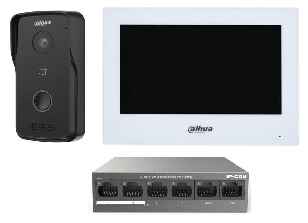 DAHUA RESIDENT IP VIDEO INTERCOM KIT INCLUDES 1 x 2MP 1 BUTTON VIDEO DOOR STATION BLACK PLASTIC SURFACE MOUNTED 1 x 7