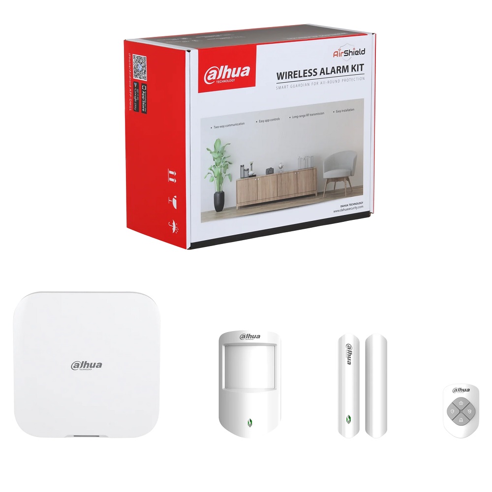 DAHUA DHI-ART-ARC3800H-03-FW2-DC WIRELESS ALARM KIT INCLUDES 1X HUB 1X 4-BTN KEYFOB 1X PIR DETECTOR 1X DOOR REED WHITE