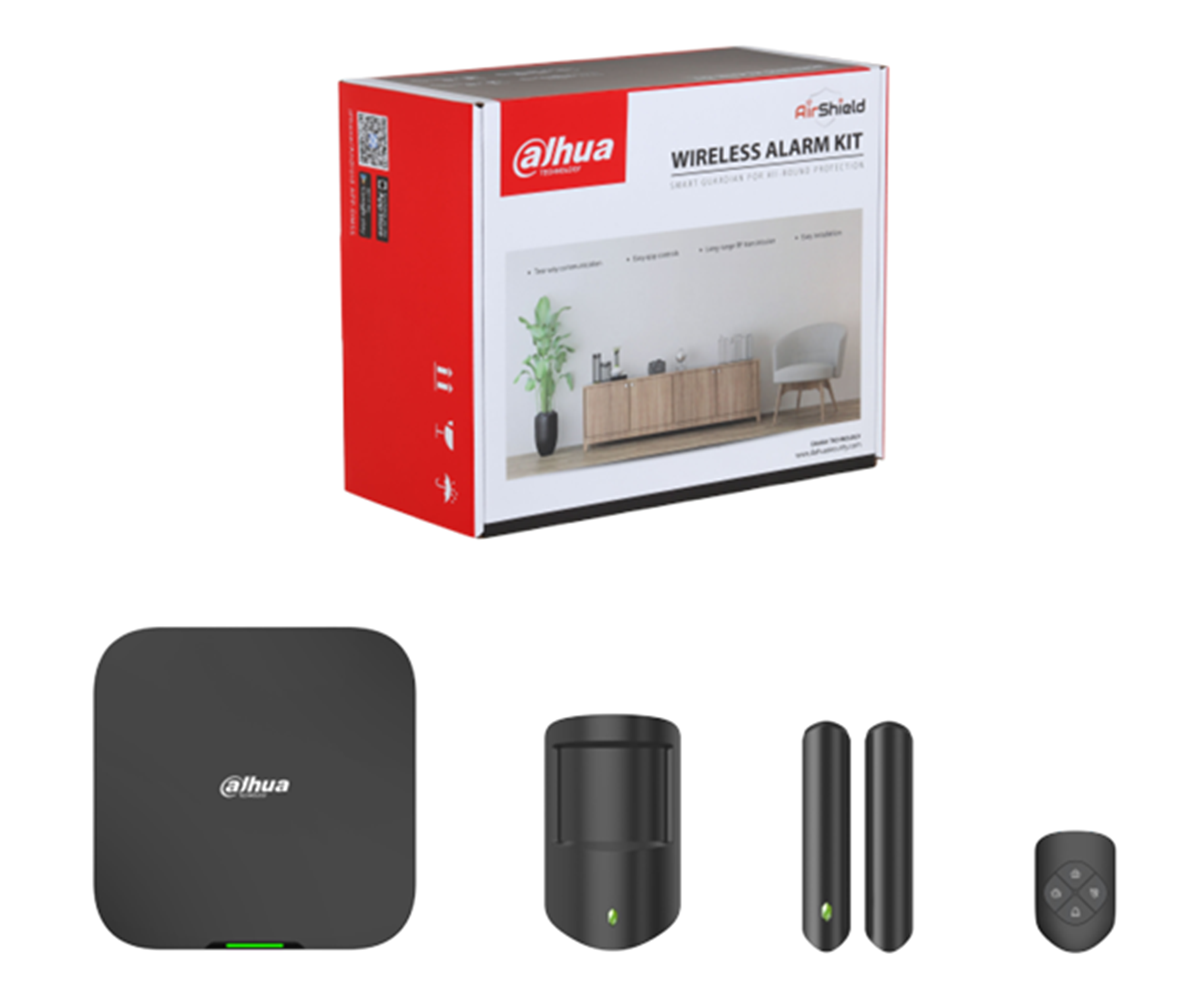 DAHUA DHI-ART-ARC3800H-03-FW2-B WIRELESS ALARM KIT INCLUDES 1X HUB 1X 4-BTN KEYFOB 1X PIR DETECTOR 1X DOOR REED BLACK