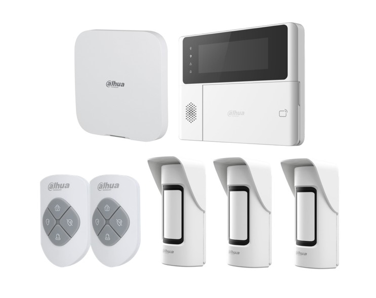 DAHUA AIRSHIELD W/LESS ALM KIT INC 1x W/LESS HUB2 ALM PANEL 1x KEYPAD 3x WHT W/LESS PET ANTIMASK PIRs 2x KEYFOB 1x O/D SIREN 1x I/D SIREN