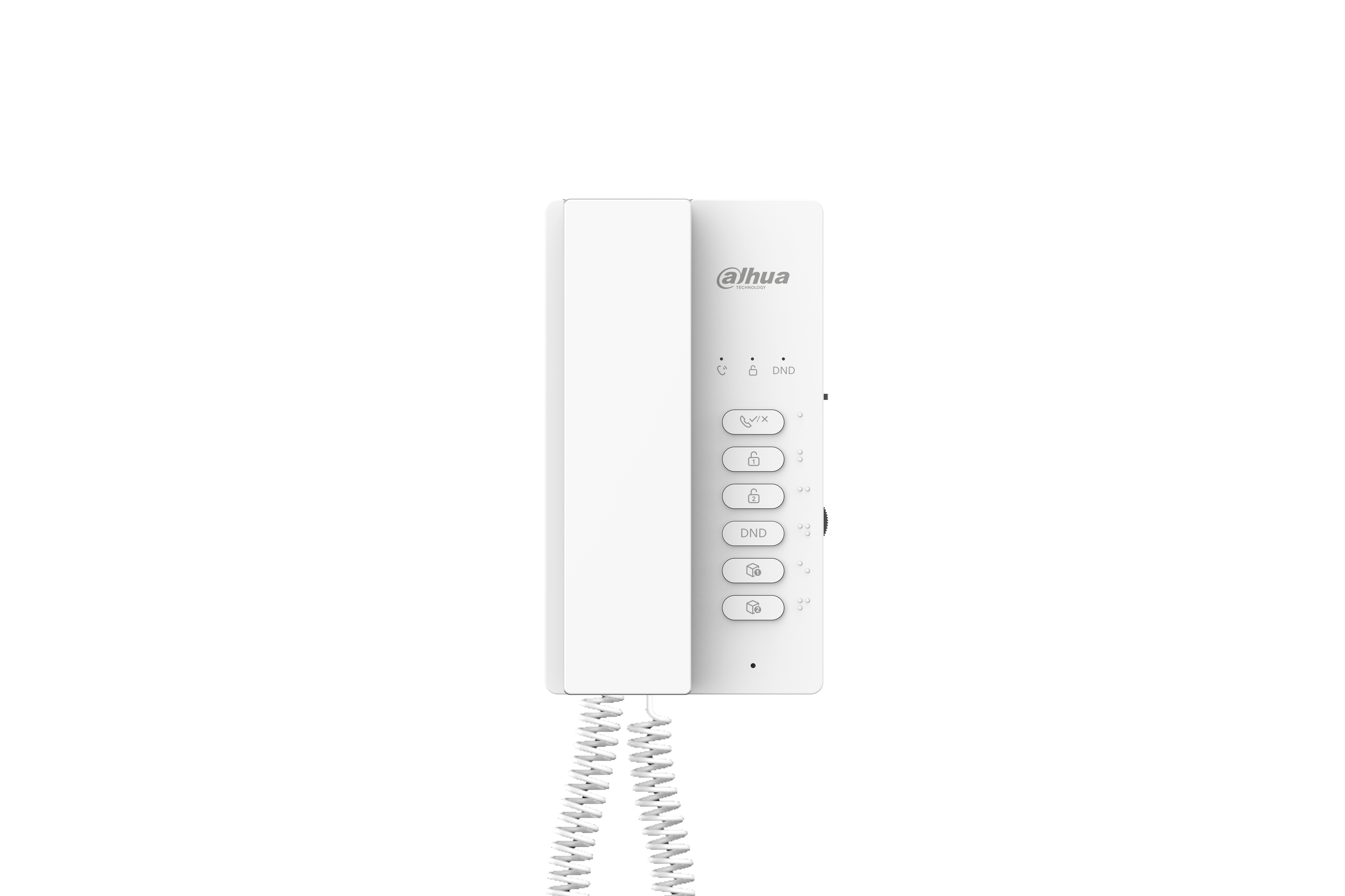VT 2-WIRE INTERCOM MONITOR WITH HANDSET WHITE APARTMENT/RESIDENTIAL MECHANICAL BUTTON PLASTIC 2 x ALARM INPUT WITH CLIENT SIDE SPEAKER POWER BY BUS CONTROLLER