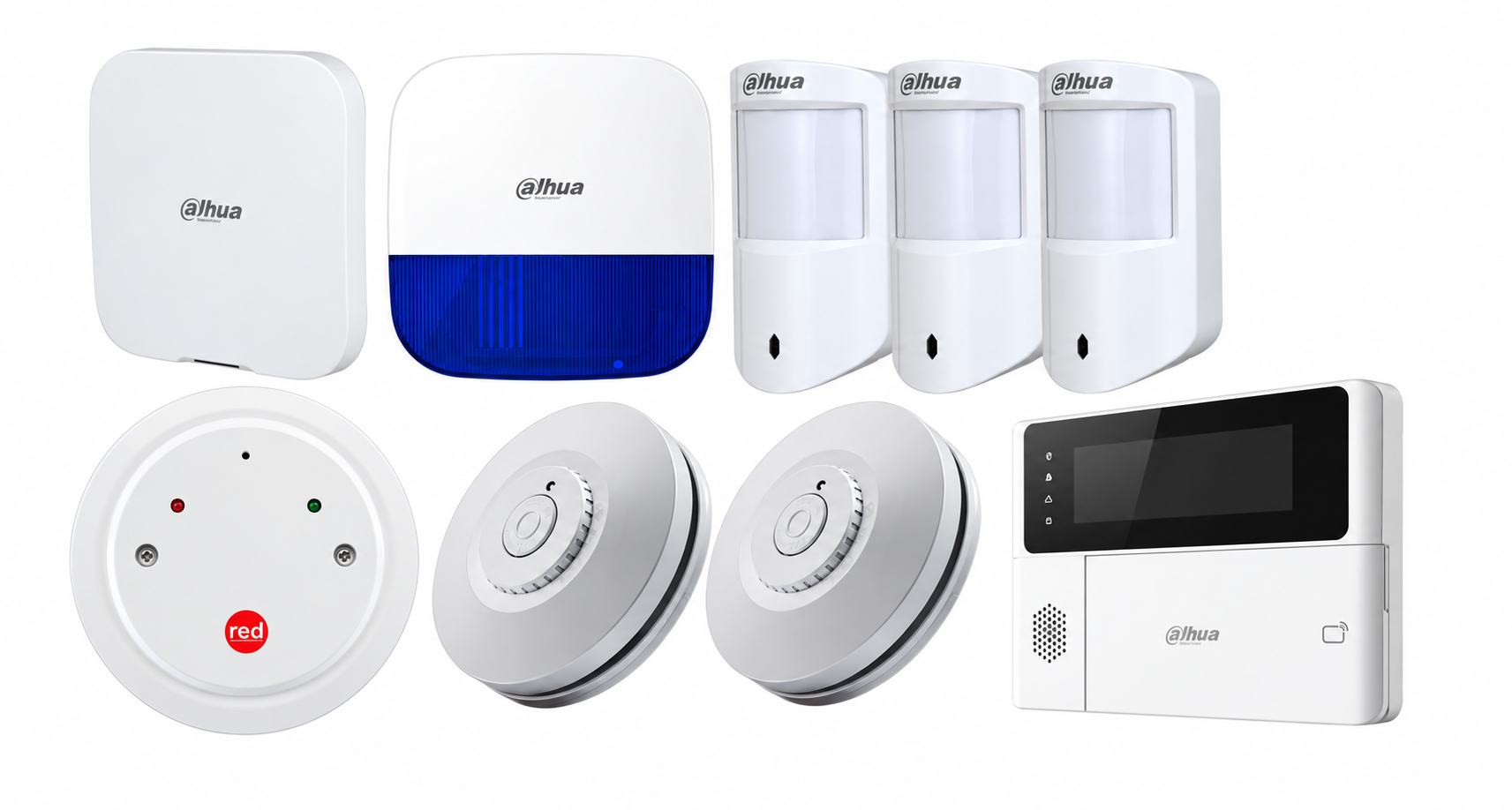 DAHUA AIRSHIELD W/LESS ALM KIT INC 1x HUB2 W/LESS ALM PANEL 1x K/PAD 3x WHT W/LESS PET PIRs 1x RELAY UNIT 1x O/D STROBE/SIREN 2x SMOKE ALARM
