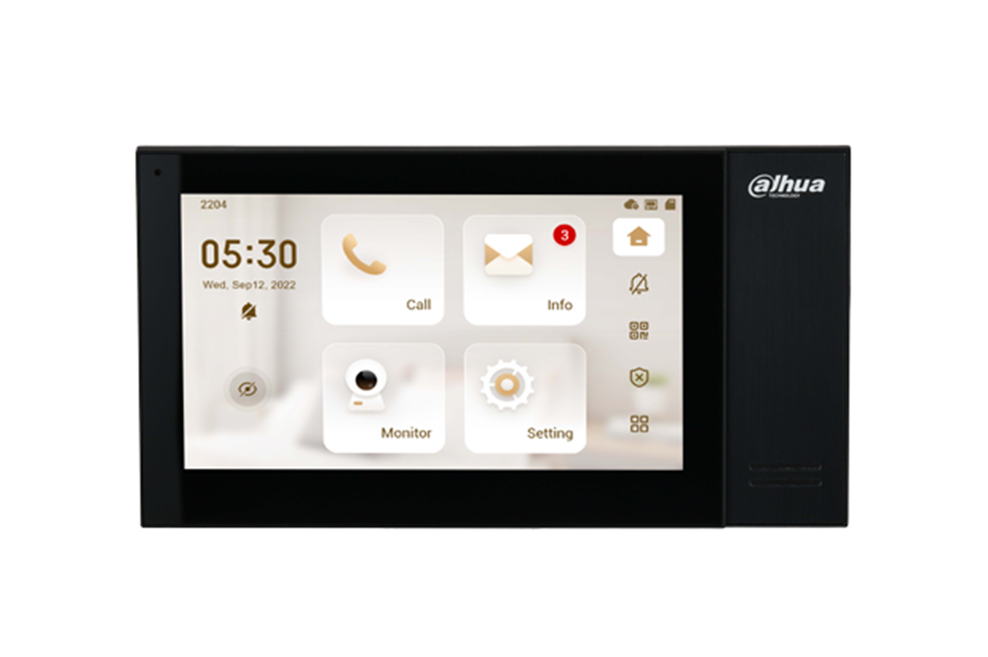 IP INTERCOM MONITOR BLACK APARTMENT/RESIDENTIAL 7 INCH DISPLAY TOUCHSCREEN PLASTIC H.264 1 x OUTPUT 6 x ALARM INPUT UP TO 512GB MICRO SD CARD 12VDC
