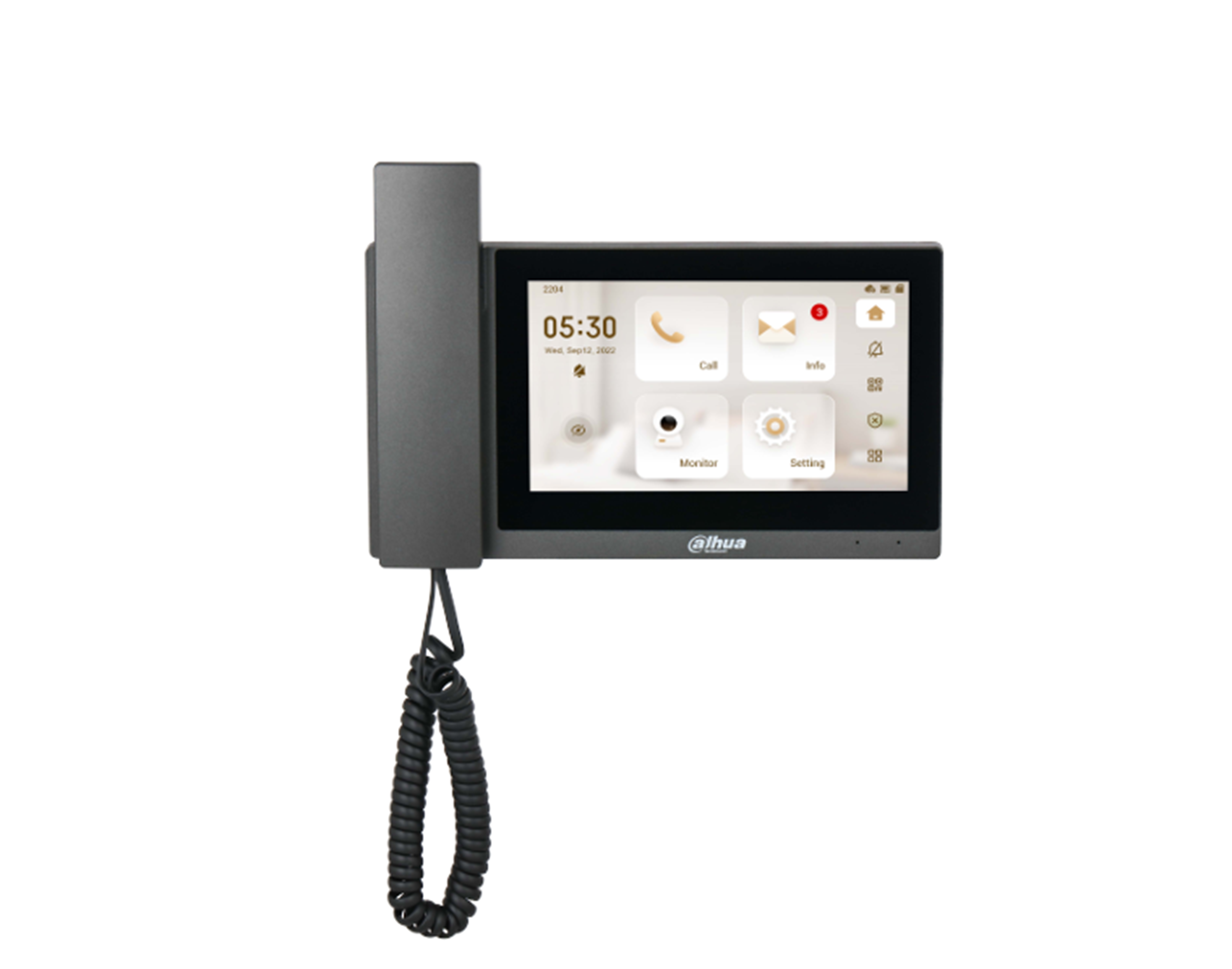 IP INTERCOM MONITOR WITH HANDSET BLACK APARTMENT/RESIDENTIAL 7 INCH DISPLAY TOUCHSCREEN PLASTIC H.264 1 x OUTPUT 6 x ALARM INPUT UP TO 512GB MICRO SD CARD 12VDC/48V POE SWITCH