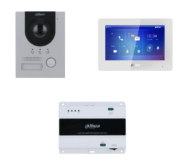 DHI-KTD01L(S) RESIDENT IP/2-WIRE VIDEO INTERCOM KIT INCLUDES 1 x 2MP 1 BUTTON VIDEO DOOR STATION SILVER PLASTIC, 1 x SURFACE MOUNT BOX, 1x7
