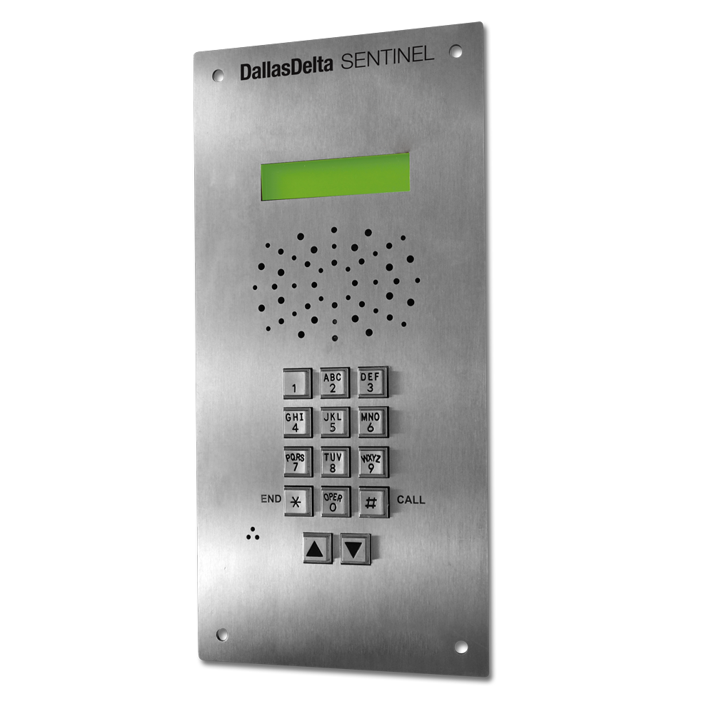 SENTINEL SERIES IP INTERCOM KEYPAD & AUDIO MODULE SILVER APARTMENT/COMMERCIAL 2.3 INCH DISPLAY MECHANICAL BUTTON STAINLESS STEEL 9-50VDC/48V POE SWITCH