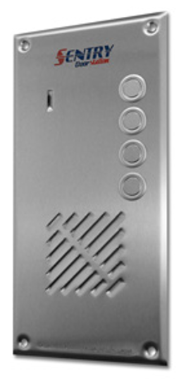 SENTRY SERIES 3G/ 4G SIM 4 BUTTON AUDIO DOOR STATION SILVER APARTMENT/COMMERCIAL MECHANICAL BUTTON STAINLESS STEEL 9-20VDC