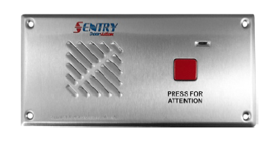 SENTRY SERIES 4-WIRE INTERCOM 1 BUTTON AUDIO DOOR STATION SILVER RESIDENTIAL/COMMERCIAL MECHANICAL BUTTON STAINLESS STEEL 9-20VDC