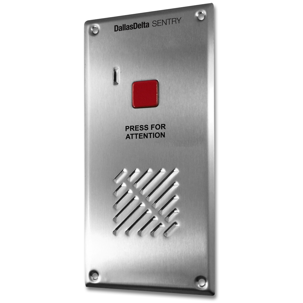 SENTRY SERIES 4-WIRE INTERCOM 1 BUTTON AUDIO DOOR STATION SILVER RESIDENTIAL/COMMERCIAL MECHANICAL BUTTON STAINLESS STEEL 9-20VDC
