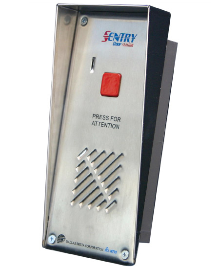 SENTRY SERIES 2-WIRE INTERCOM 1 BUTTON AUDIO DOOR STATION SILVER RESIDENTIAL/COMMERCIAL MECHANICAL BUTTON STAINLESS STEEL LINE POWERED(24-50VDC)