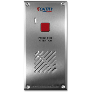 SENTRY SERIES IP INTERCOM 1 BUTTON AUDIO DOOR STATION SILVER RESIDENTIAL/COMMERCIAL MECHANICAL BUTTON STAINLESS STEEL 24VDC/48V POE SWITCH