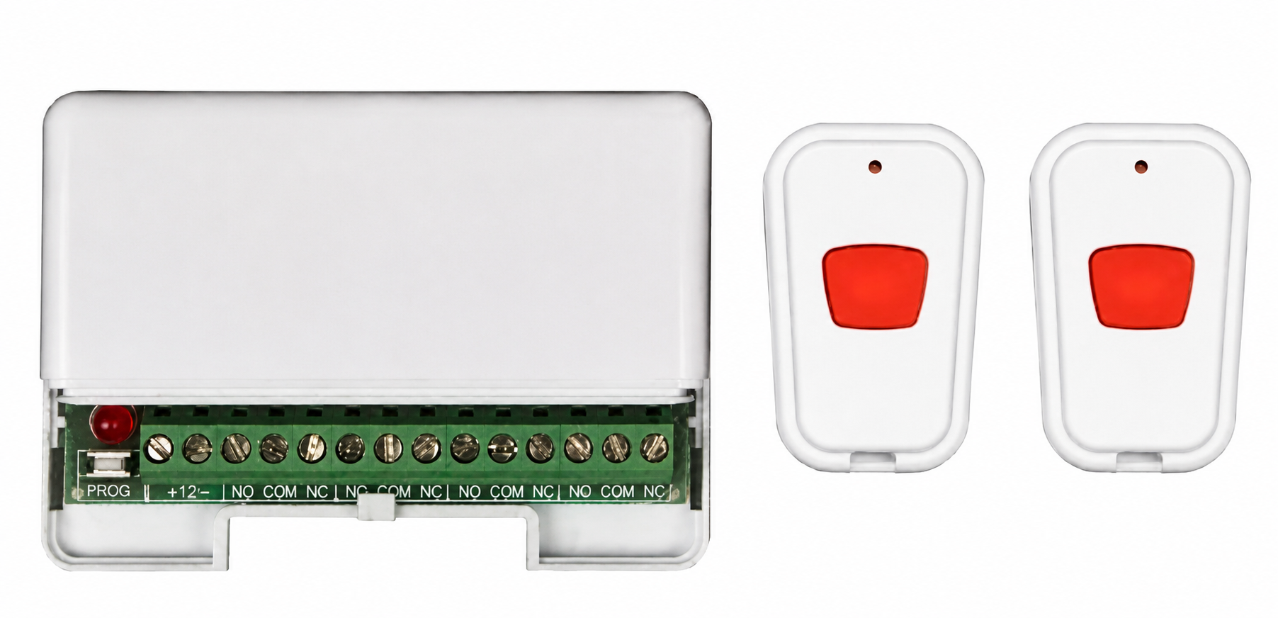 DFM RSR-RTO01 EMERGENCY & PANIC PENDANT KIT 2X 1 BUTTON PENDANTS 4 RELAY OUTPUT RECEIVER IP66 OPEN AIR 80M 2X CR2032 3 YEAR LIFE