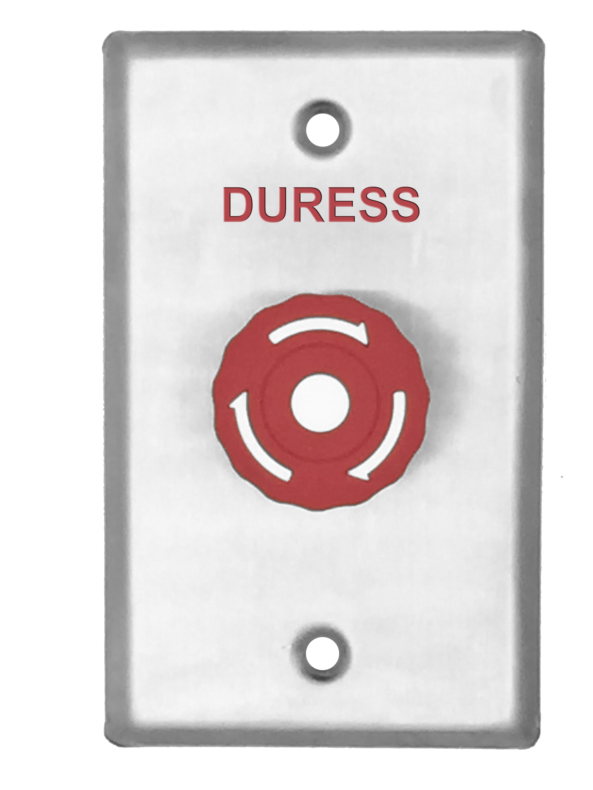 TWIST-TO-RELEASE BUTTON RED MUSHROOM HEAD ON CURVED EDGE STANDARD STAINLESS STEEL PLATE WITH 