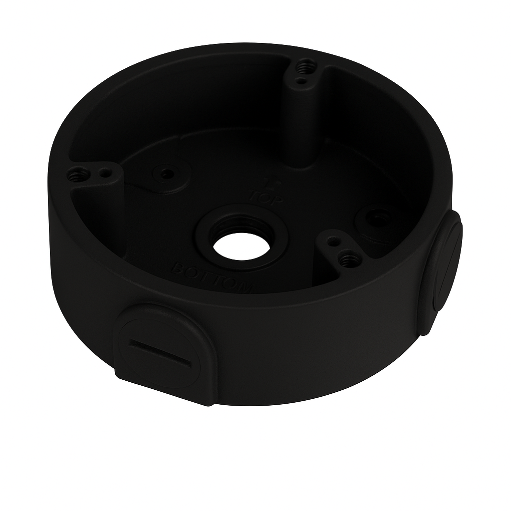 JUNCTION BOX WITHOUT LID BLACK ALUMINIUM 1 KG MAX LOAD SUITS EYEBALL/ TURRET/ DOME/ UFO/ MINI DOME 0.19KG