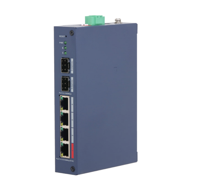 4PORT ( 6P) SWITCH 90W POE TOTAL CAPACITY 4x POE+ (1x Hi-PoE/ PoE++) PLUS 2x 1G SFP/ FIBRE PORT L2 CLOUD MANAGED BLUE 48-57VDC