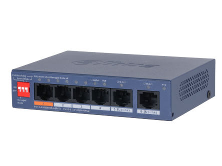 4PORT ( 6P) SWITCH 60W POE TOTAL CAPACITY 4x POE+ (1x Hi-PoE) PLUS 1x1G UPLINK L2 CLOUD MANAGED BLUE 55VDC
