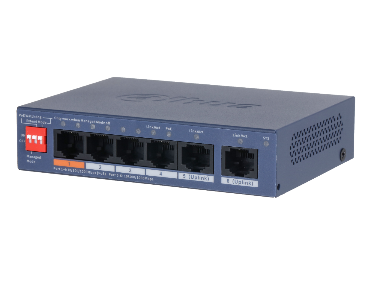 4PORT ( 6P) GIGABIT SWITCH 60W POE TOTAL CAPACITY 4x POE+ (1x Hi-PoE) PLUS 1x1G UPLINK L2 CLOUD MANAGED BLUE 55VDC