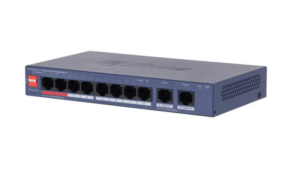 8PORT ( 10P) GIGABIT SWITCH 110W POE TOTAL CAPACITY 8x POE+ (2x Hi-PoE/ PoE++) PLUS 2x1G UPLINK L2 CLOUD MANAGED BLUE 55VDC